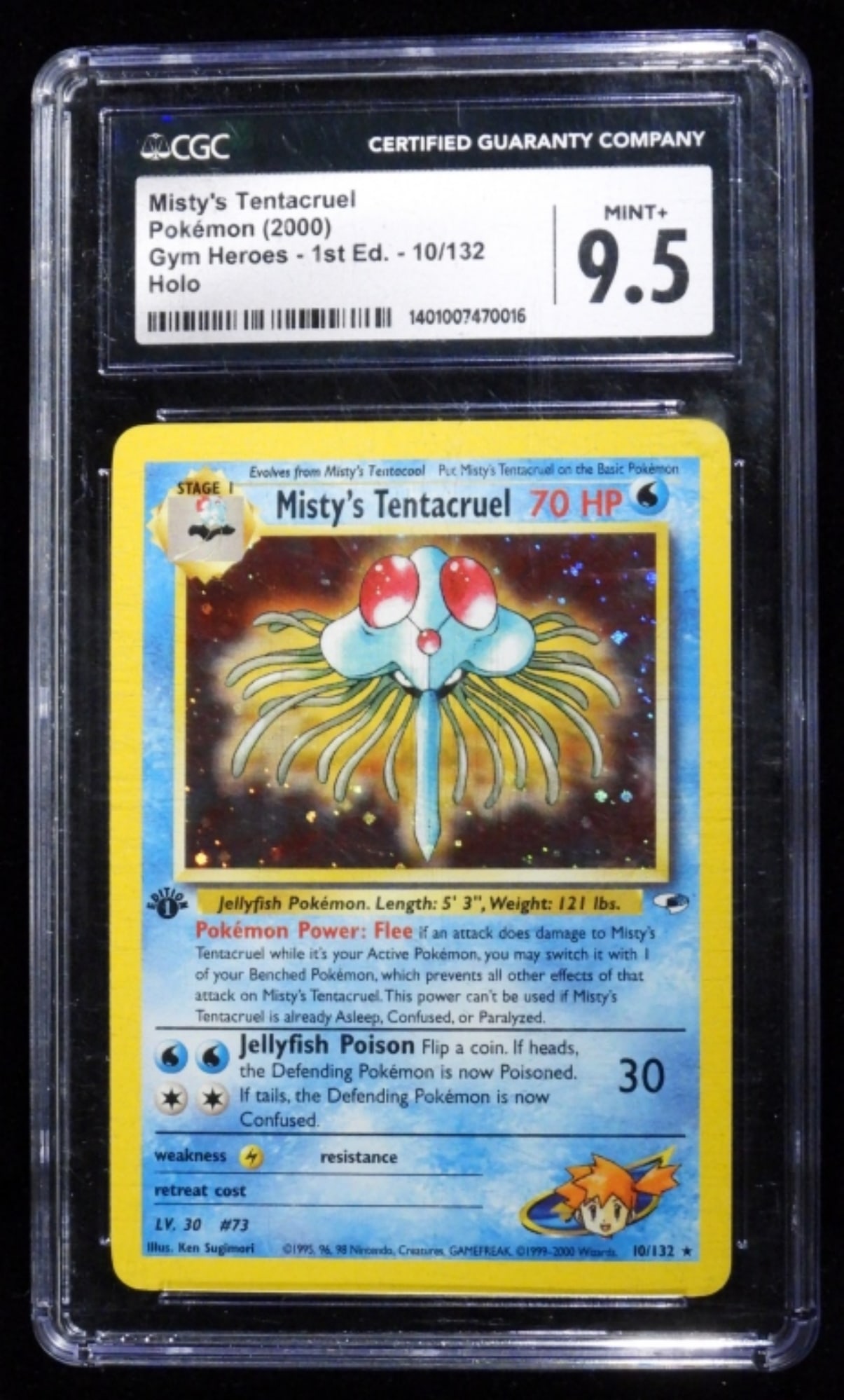 CGC 9.5 Misty's Tentacruel 10/132 1st Edition: Mint+ 9.5. Misty's Tentacruel 2000. Gym Heroes. First Edition Holo 10/132
