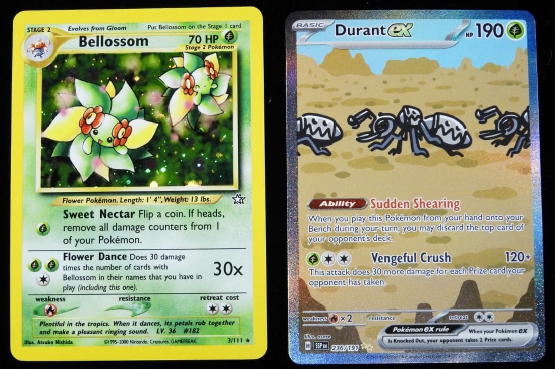(2) Pokemon Durant EX & Bellossom VG: Durant EX: 236/191 Sv 08 2024 Sparks Holo HP190 H. Bellossom Neo Genesis 2000 Holo Rare 3/111