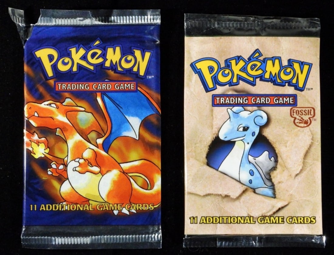 (2)Pokemon Trading Card Game Empty Wrapper: 1-Trading card base set empty wrapper and 1-Fossil booster empty wrapper
