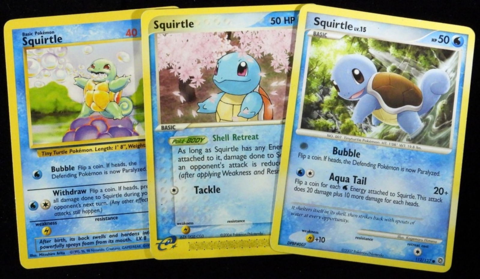 (3) Pokemon Squirtle Cards- 63/102, 112/132, and (1 of 2)