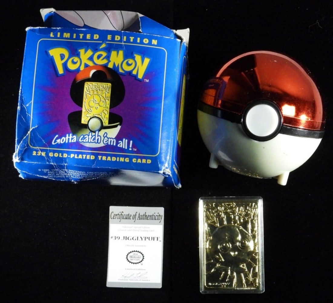 Pokemon Jigglypuff 23K Gold Plated Trading Card: 1999 Burger King Limited Edition With Box & COA box in rough condition