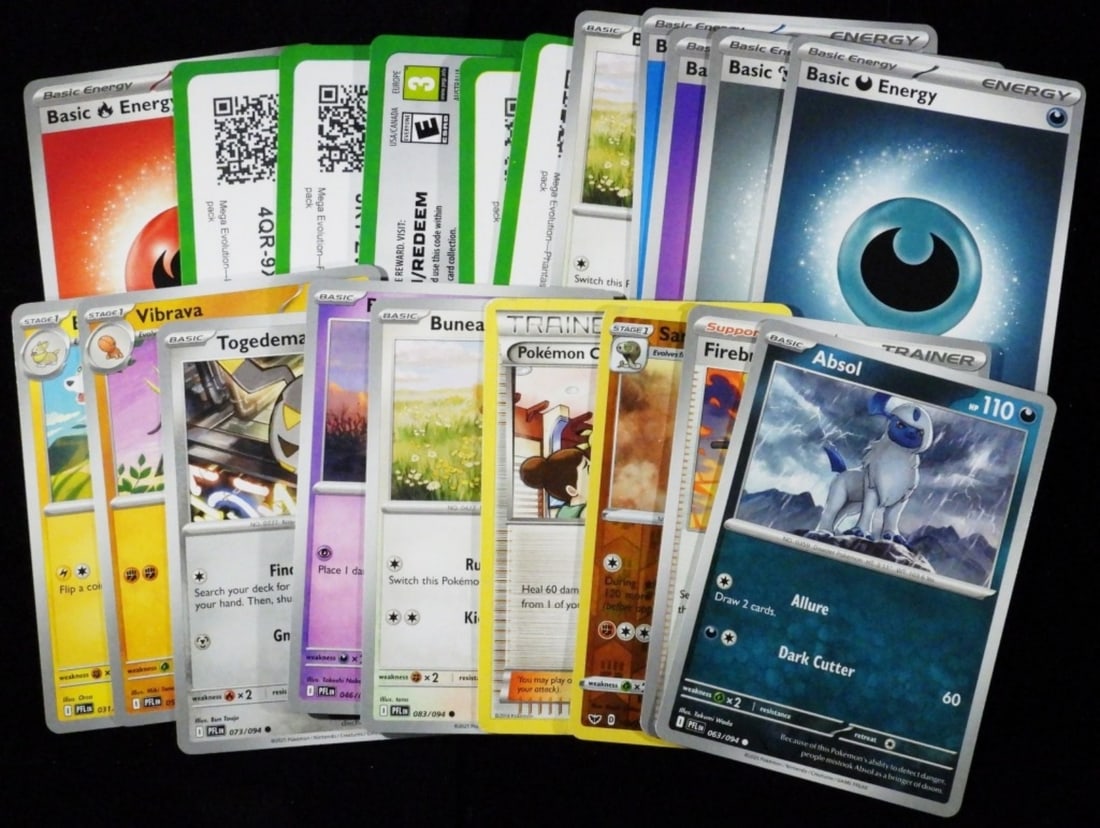 (20) Pokemon Cards VG: Absol, Boltund, Metal, & Redeam Cards.