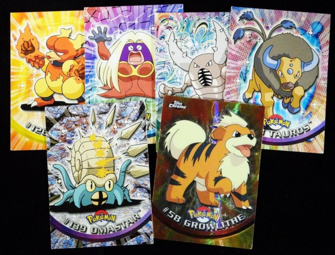 (6) TOPPS Pokemon Cards VG: 1) Growlithe, Omastar, Tauros, Pinsir, Jynx, Magmar