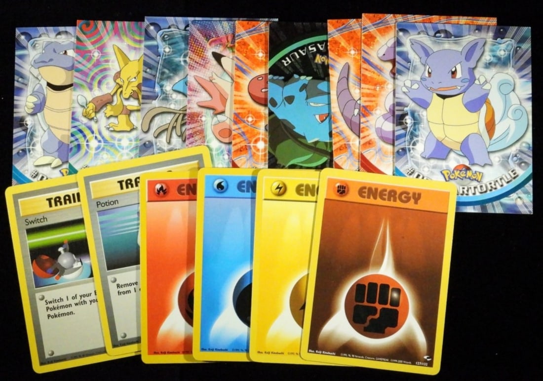 (15) Mixed Lot Of Pokemon Cards: Including Trainers, Energy, Wartortle, Ekans, Blastoise, & more