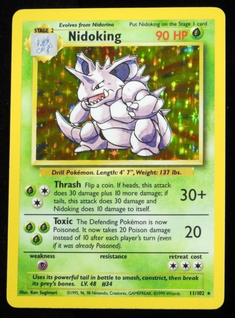 Nidoking 11/102 Holo 1999 (VG): Stage 2 90 HP. Holo rare. In VG condition