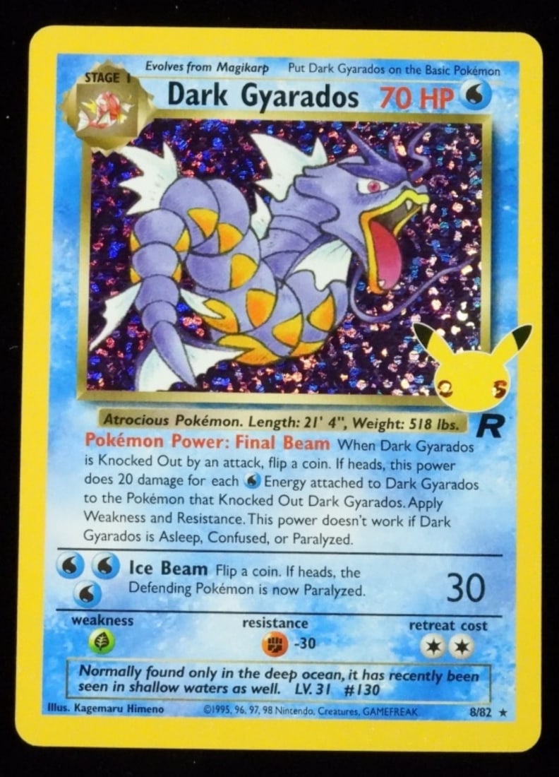 Dark Gyarados 8/82 Holor 1998 (VG): Team Rocket and the 25th anniversary collection. Stage 1 70 HP, 8/82