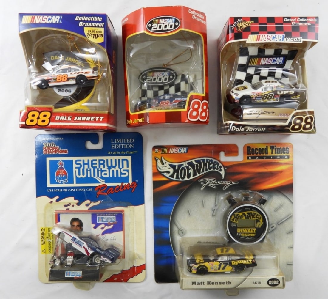 (5) Nascar Ornaments & More: All sill in original packages.