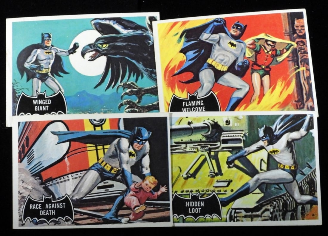 (4) Batman Black Bat Logo TOPPS #51-53 & #55: All in various conditions (G/VG) 1966 TOPPS