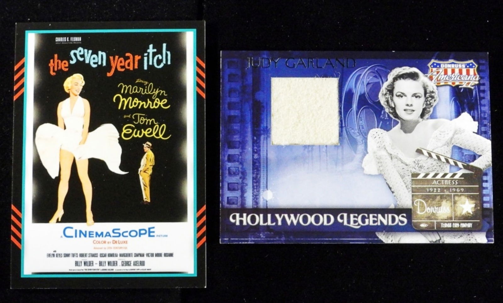 Judy Garland & Marilyn Monroe Trading Card: 1- Marilyn Monroe 100/499 2011 #41 Panini. Movie Posters "The Seven Year Itch". 1- Judy Garland Hollywood Legends from Donruss HL-56 2008.