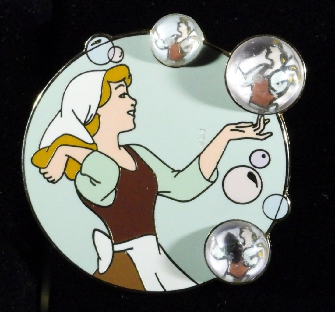 Disney Parks 2006 Cinderella Bubbles Pin: The bubbles are scuffed up, and a scratch on the pin above Cinderella's arm. Official Pin Trading 2006