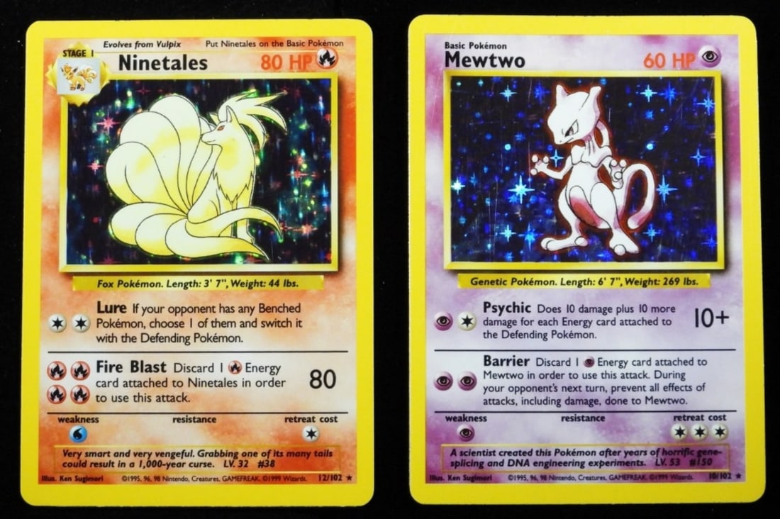 (2) Holo Pokemon Cards: Mewtwo 10/102, & Ninetales 12/102