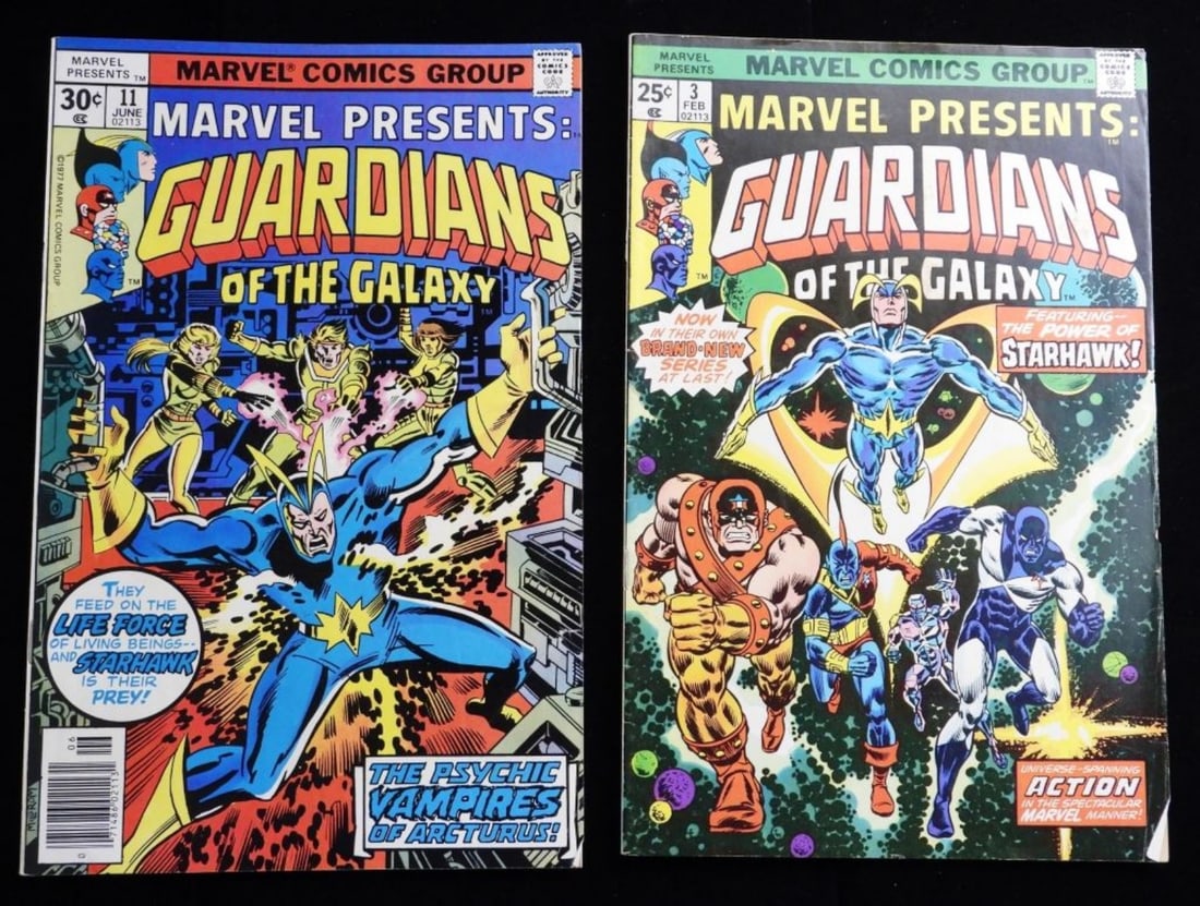 (2) #3 & #11 Marvel Guardians Of The Galaxy: (G) condition #3: creases, scuff marks on the front of the comic. 1976. #11 1977 creases along the comic