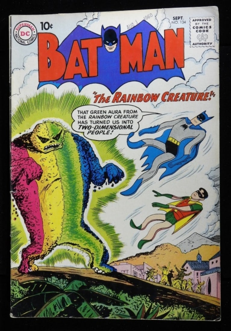 DC Batman # 134 1960 G-VG: (There is a stamp on the top of the cover with the date " AUG 1 1960. The back of the cover has a small rip)