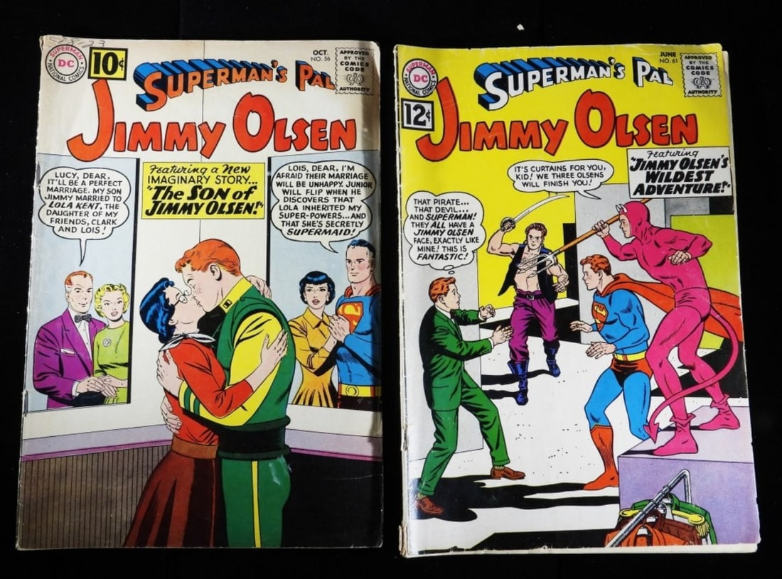 (2) Superman's Pal Jimmy Olsen G-VG: Numbers: 56 (There is writing on the top of the cover.) & 61 (The cover is torn along the spine.)