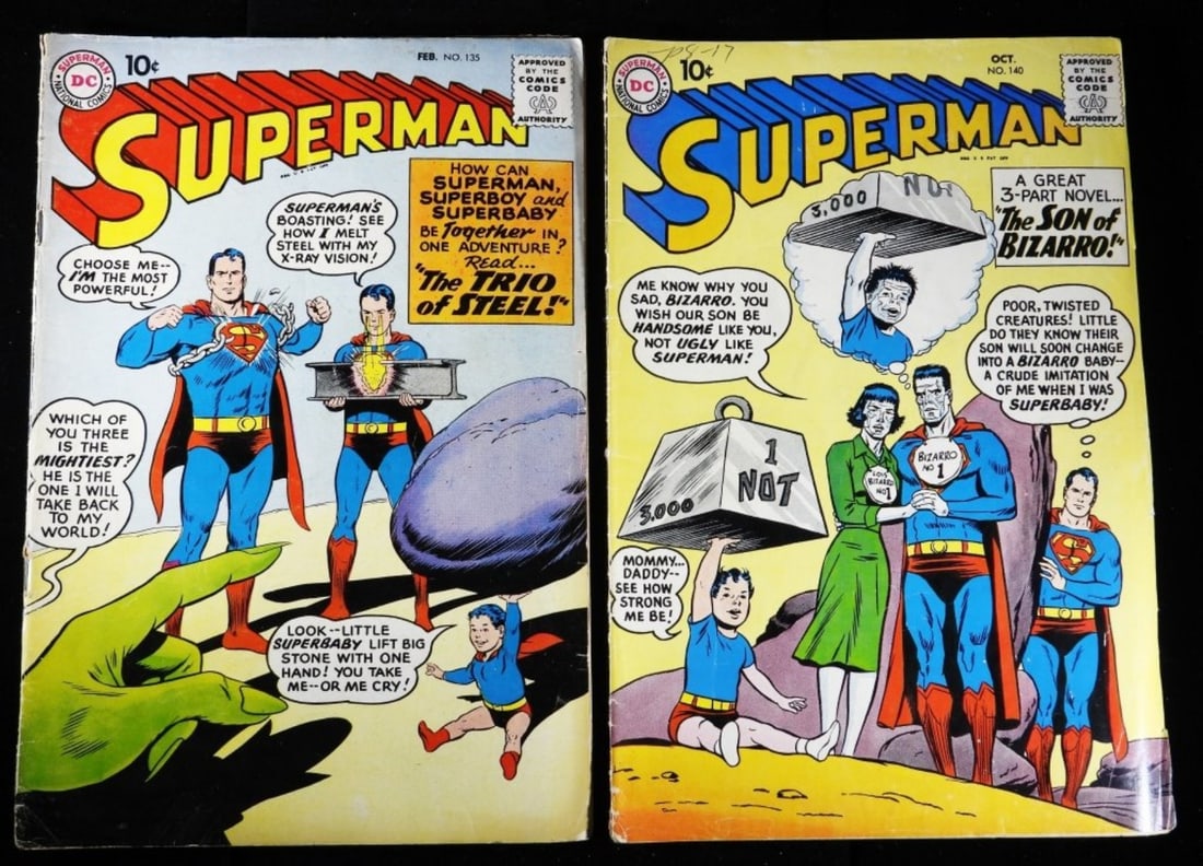 (2) Silver Age Superman Comics G-VG: Numbers: 135 (some rips along the spine) 140 (writing on the top of the cover)
