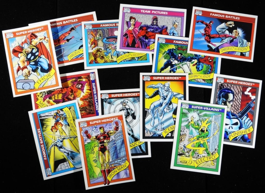 (13) Marvel Trading Cards VG: Super heroes, super villains, & famous battles
