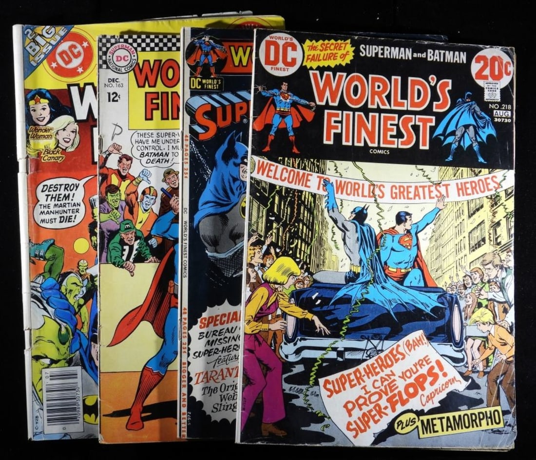 (4) DC World's Finest F-VG: Numbers: 163 (there is a letter D written in pencil on the cover), 207, 218, & 245 (there are two rips along the spine at the staples)