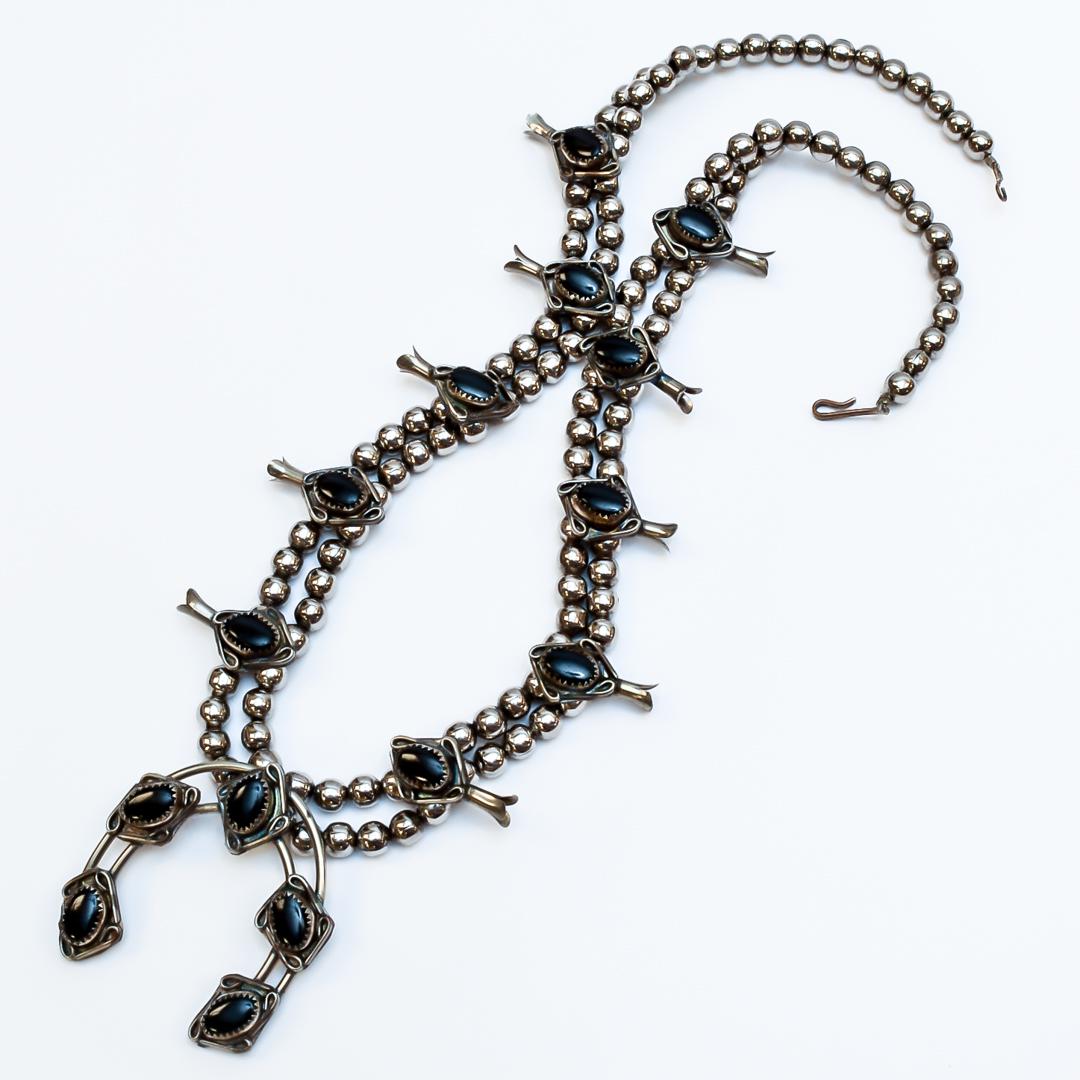Navajo Style Onyx Nickel Silver Necklace Small (1 of 2)