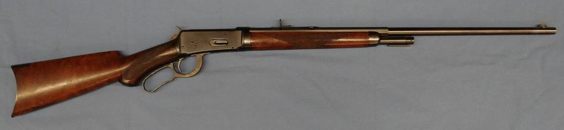 Win. 1894 Deluxe rifle, .30 WCF, S#50755, made 1896,: Winchester 1894 Deluxe rifle, .30 WCF, S#50755, made 1896, take down, 1/2 rd, 1/2 octagon 26" bbl., large buckhorn sight, case hardened lever & hammer, 1/2 mag., bright bore, fine wood w/ original fin