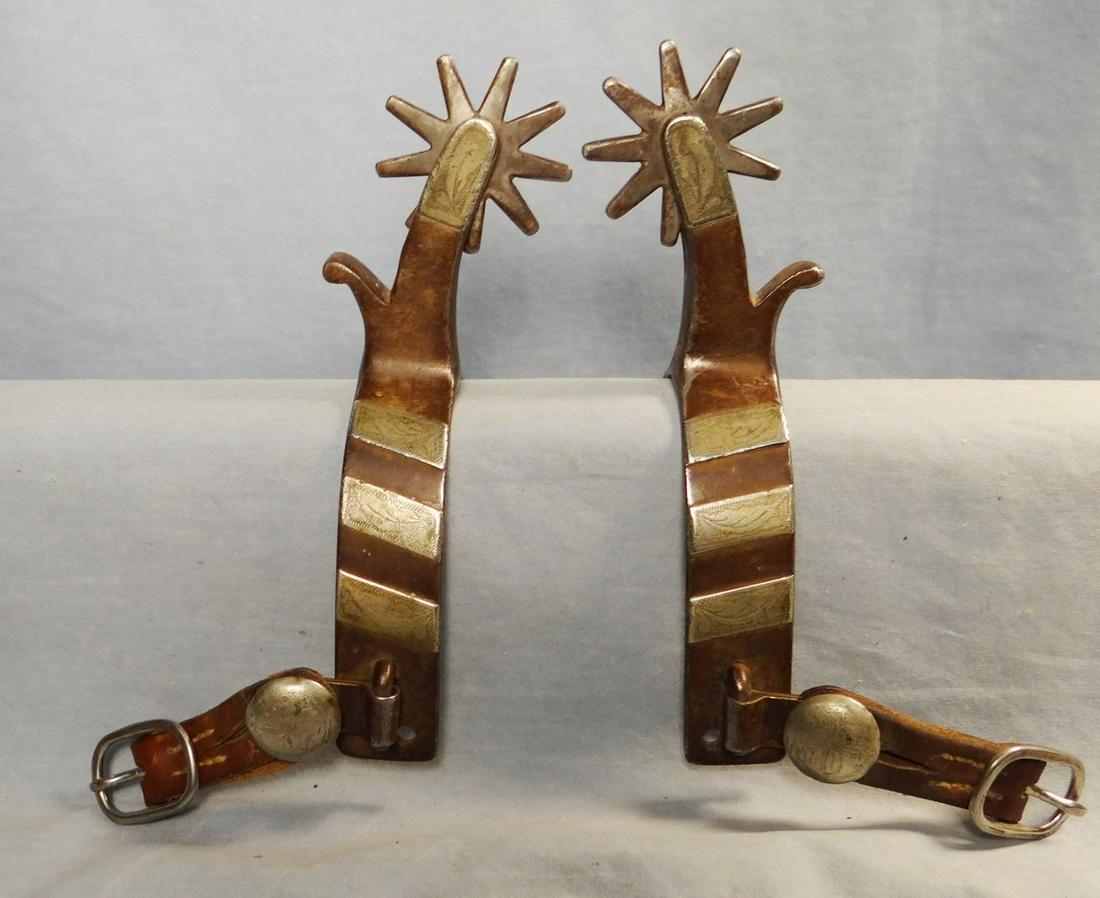 Don Ricardo silver mtd marked spurs, nice; and Buermann: Don Ricardo silver mtd marked spurs, nice; and Buermann Hercules Bronze buffalo head spurs (Buermans are repaired)