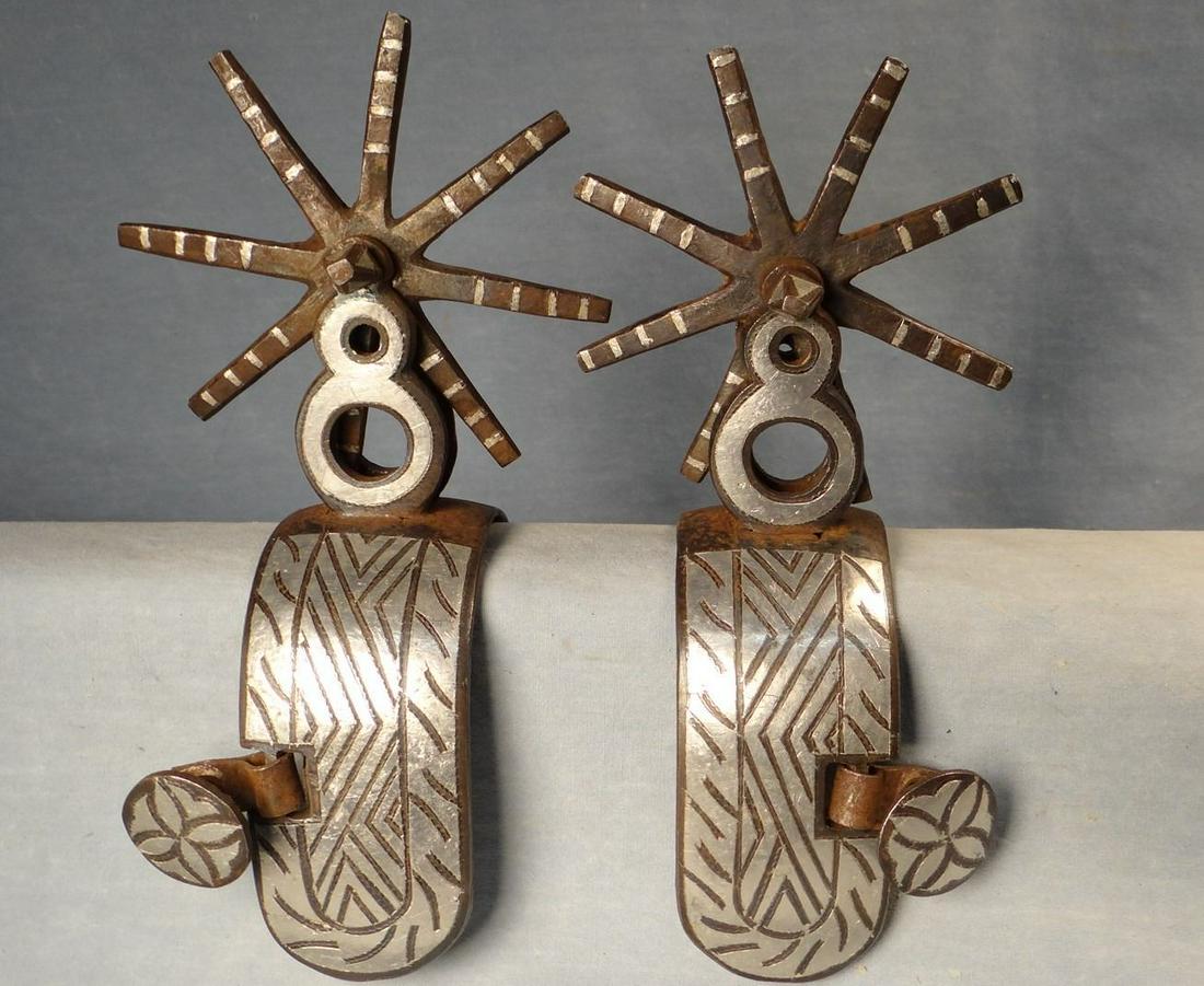 Large Mexican silver mtd spurs: Large Mexican silver mtd spurs