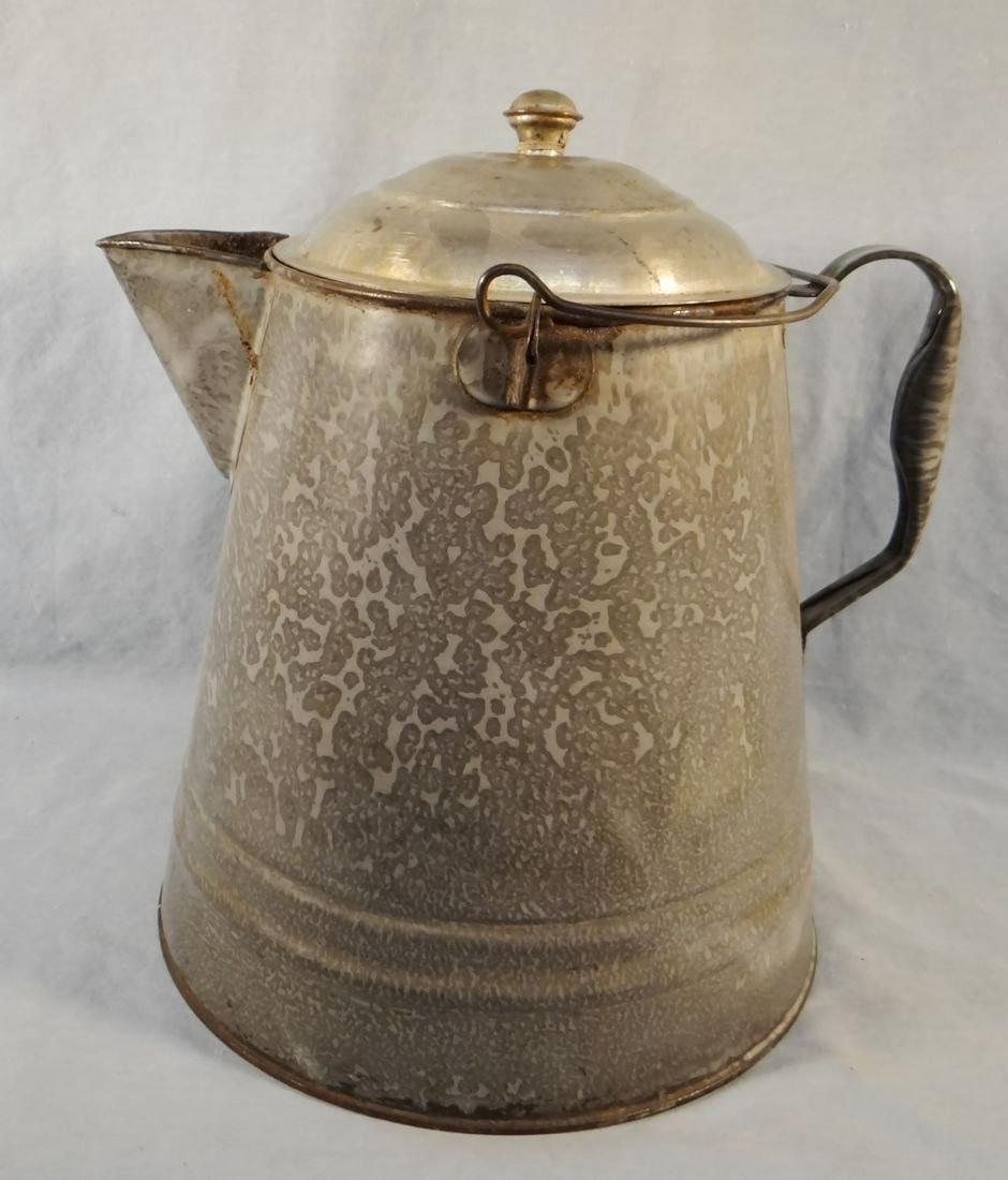 Granite ware camp coffee pot: Granite ware camp coffee pot
