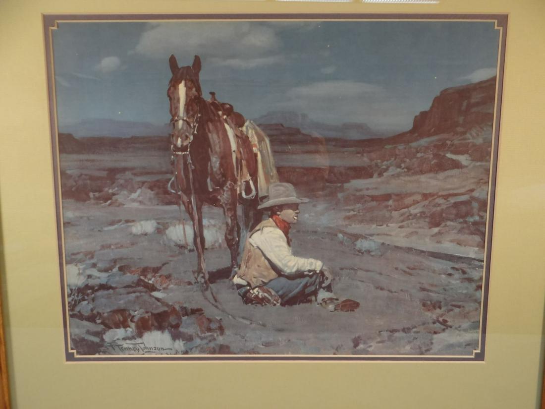 (3) Johnson, Frank Tenney vintage framed prints, Night: (3) Johnson, Frank Tenney vintage framed prints, Night On The Range, Guardian Of The Herd, Looking Back, all 14" x 18"