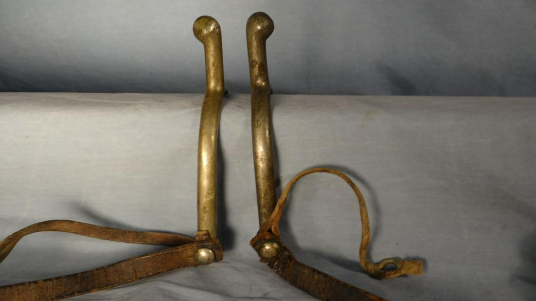 Buermann U. S. Cavalry spurs, marked U. S. over A. B.: Buermann U. S. Cavalry spurs, marked U. S. over A. B. and old bull rider's spurs, 5 pt. rowels