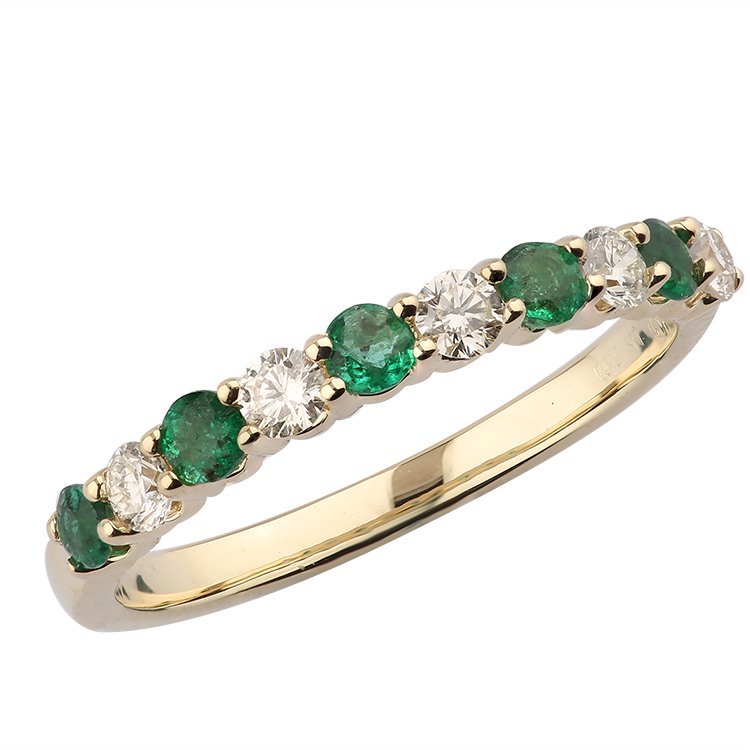 14k Yellow Gold Emerald & Diamond Band (1 of 1)