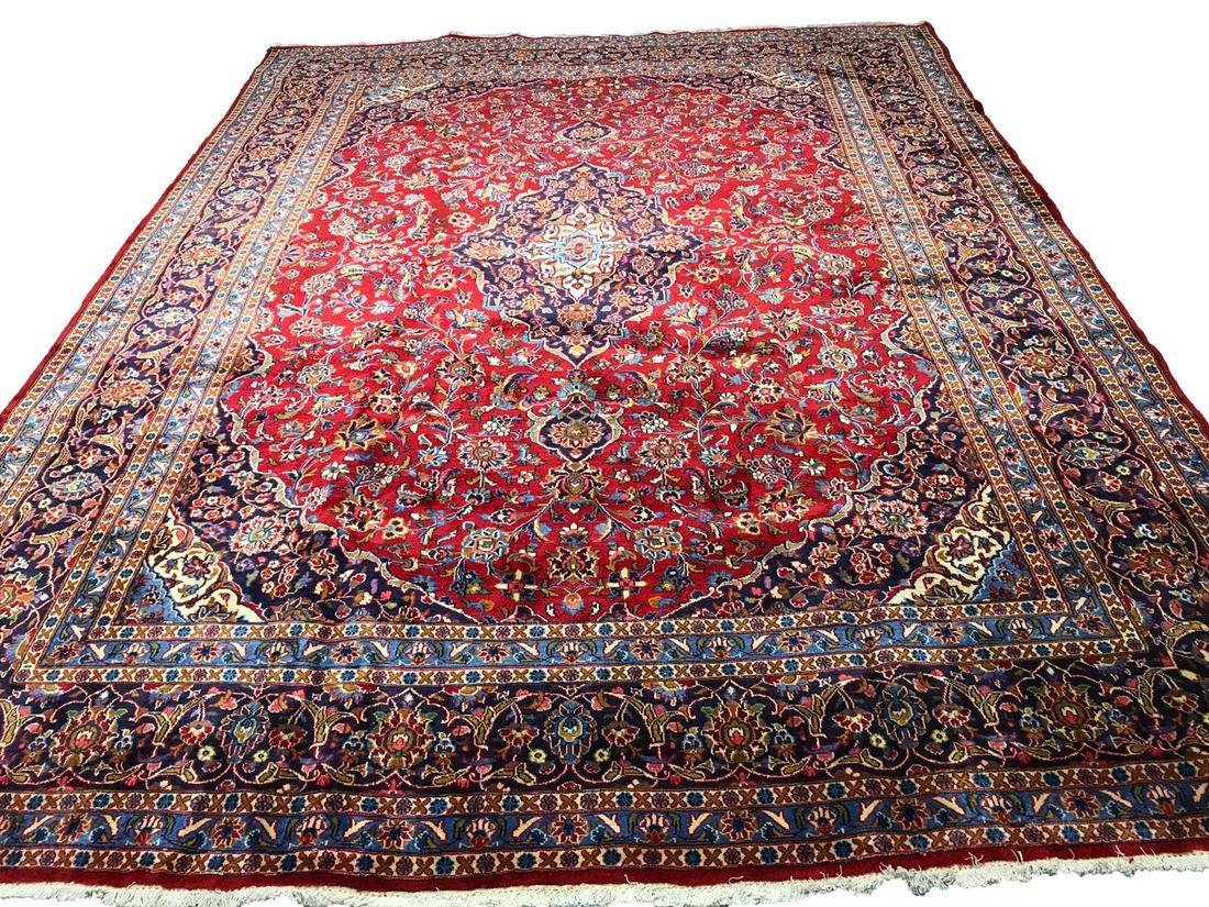 Persian mashad 422 style rug wool pile vintage hand (1 of 8)