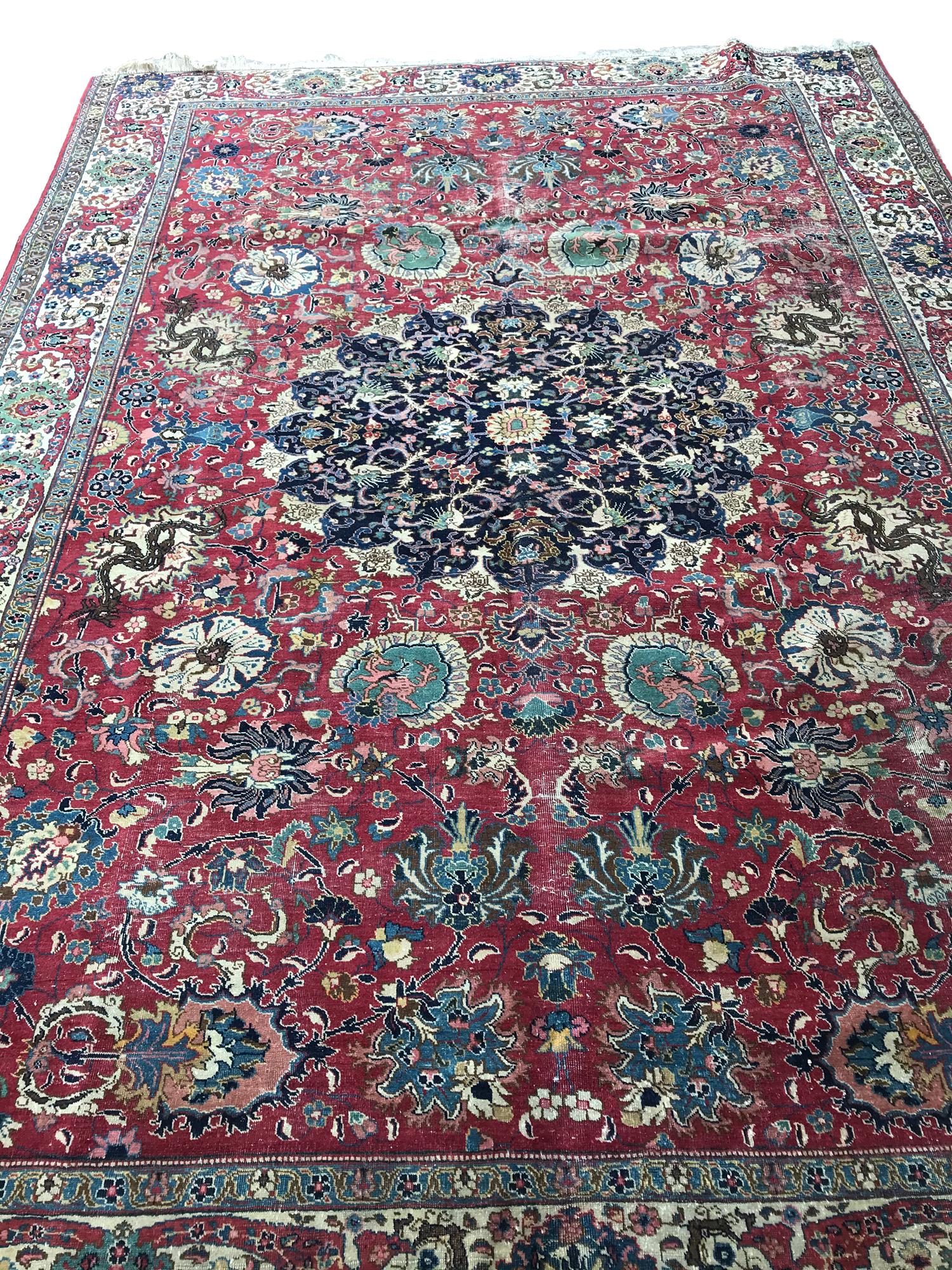 Persian tabriz 126b style rug wool pile vintage hand (1 of 7)