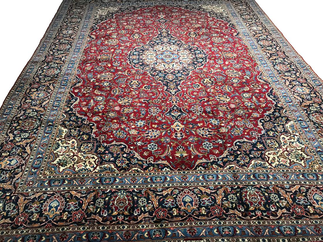 Persian Kashan 1425  style rug wool pile vintage hand (1 of 10)