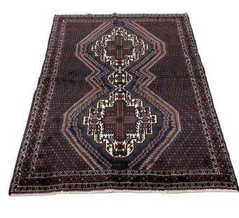 Persian afshar 321-43128 style rug wool pile vintage: Magnificent Wool Persian Hand knotted afshar 321-43128 style hand Knotted in Iran rug. Size 4'8"x6'11" Period aproximately 1960's, very good condition (see photos) .