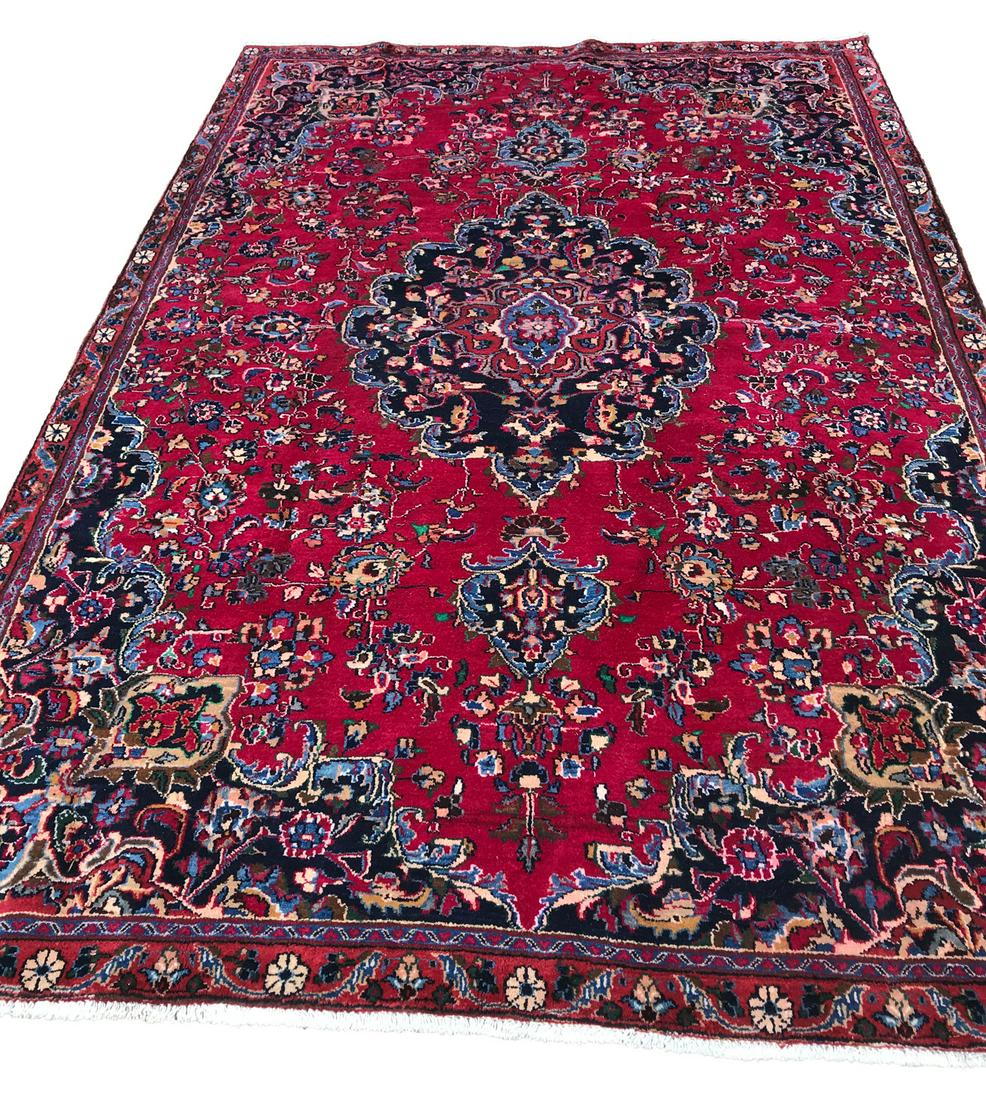 mashad 129 style rug wool pile vintage hand knotted in (1 of 3)