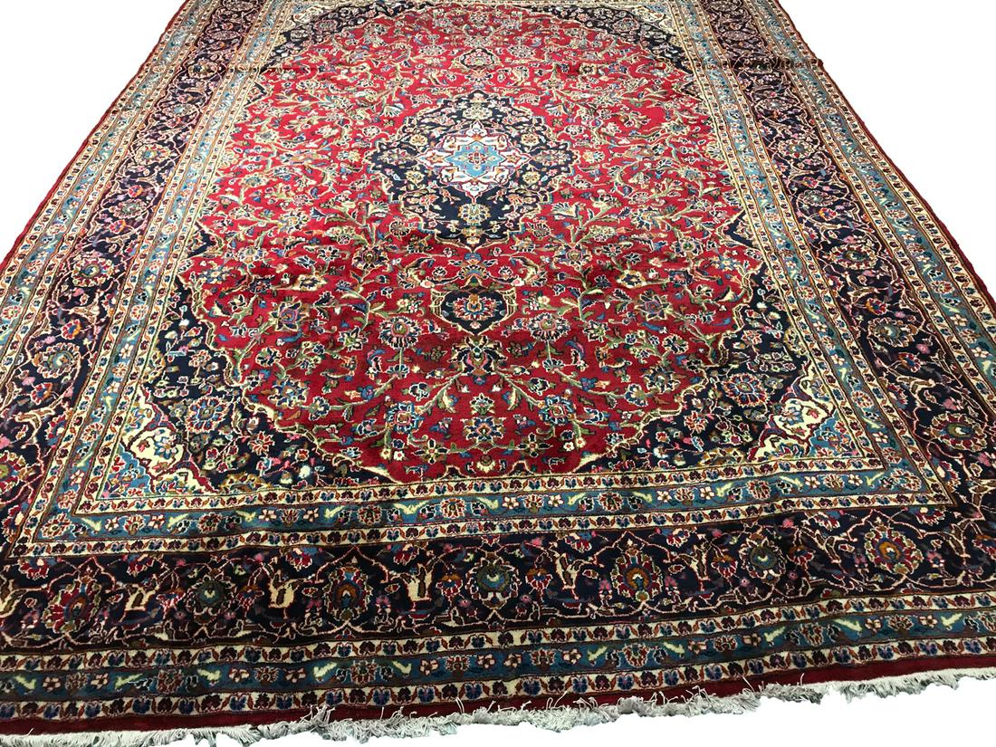 Persian kashan 1162  style rug wool pile vintage hand (1 of 9)