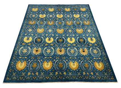 Persian Suzanie Palace Quality Arts and Crafts Design M377 wool pile hand-knotted carpet: Magnificent Wool Carpet, based on a design by William Morris, the originator of the Arts & Crafts movement in England; hand-knotted, very fine Suzanie Palace Quality rug. No. M377, Size 9' x 11.5'. 