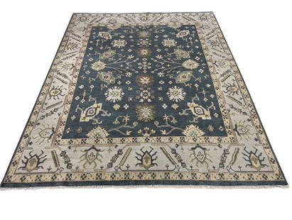 oushak m256 style rug wool pile vintage hand knotted in: Magnificent Wool Persian Hand knotted oushak m256 hand Knotted rug. Size 9'3"x11'10" Period very good condition (see photos)