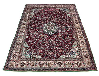 Mahal Antique area rug room size M336 very fine weave style rug wool pile vintage hand knotted in: Magnificent Wool Persian Antique Hand knotted very fine weave Mahal m336 rare colors specially the green colors breath taking variation in colors, due to age hand Knotted in Iran rug. Size