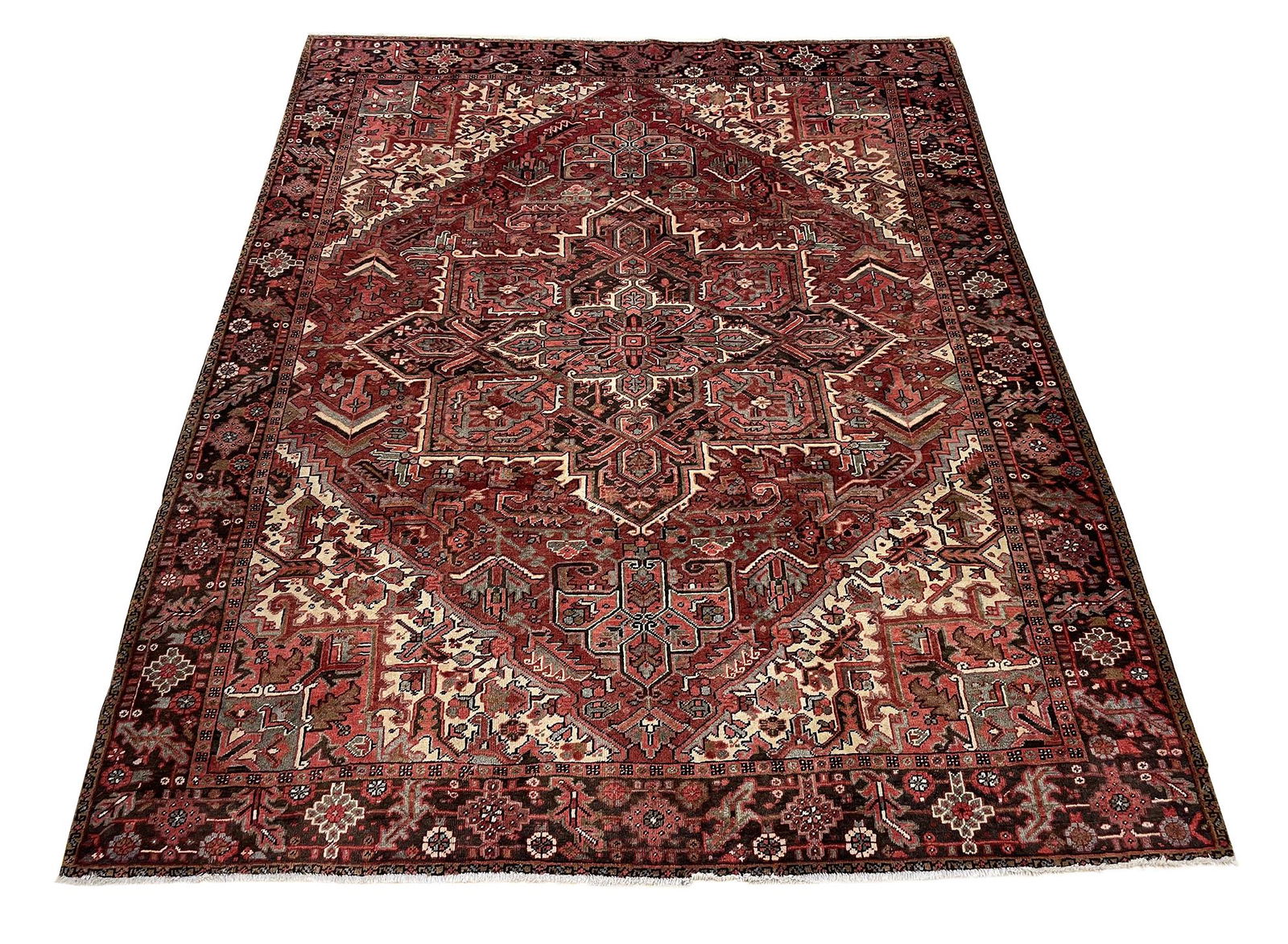 Persian palace quality very fine weave antique Heriz M380 rug wool pile hand knotted: Antique Heriz M380 Palce quality and Palace rug hand Knotted in Iran Size 9'2"x11'2" Period aproximately 1920's, very good condition unusual size Heriz with beatifuul rich colors . Rare size and great