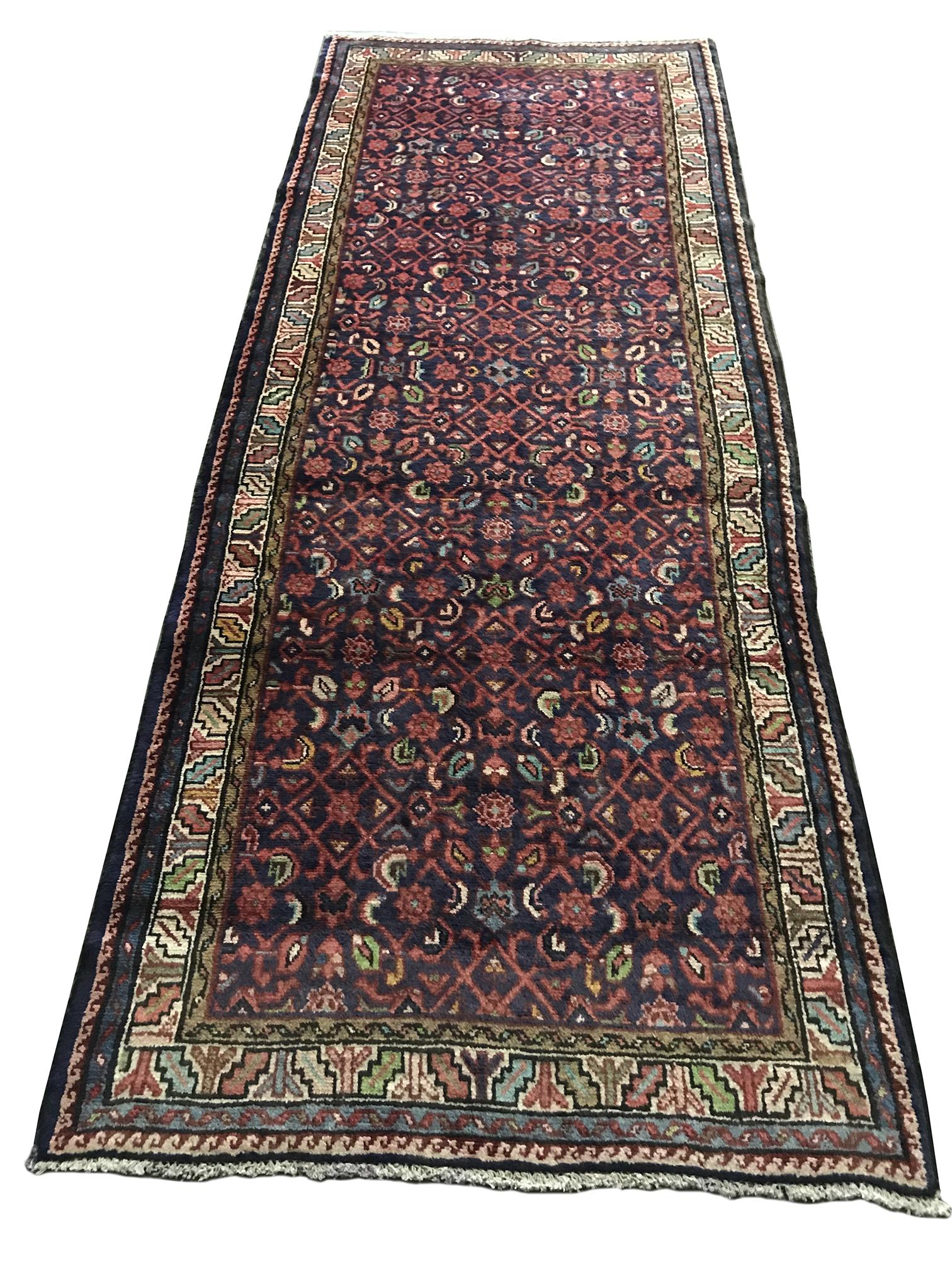 Persian Bijar 675A rug wool pile vintage hand knotted in Iran: Magnificent Wool Persian Hand knothed Bijar 675A hand Knotted in Iran rug. Size 3'6"x9'4" Period aproximately 1960's, very good condition (see photo