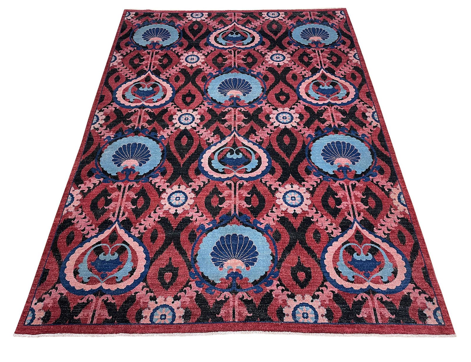 Persian Suzanie M371 Palace Quality Arts and Crafts Design M371 wool pile hand-knotted carpet: Magnificent Wool Carpet, based on a design by William Morris, the originator of the Arts & Crafts movement in England; hand-knotted, very fine Suzanie Palace Quality rug. No. M371 Size 9'x12'3" Extrem