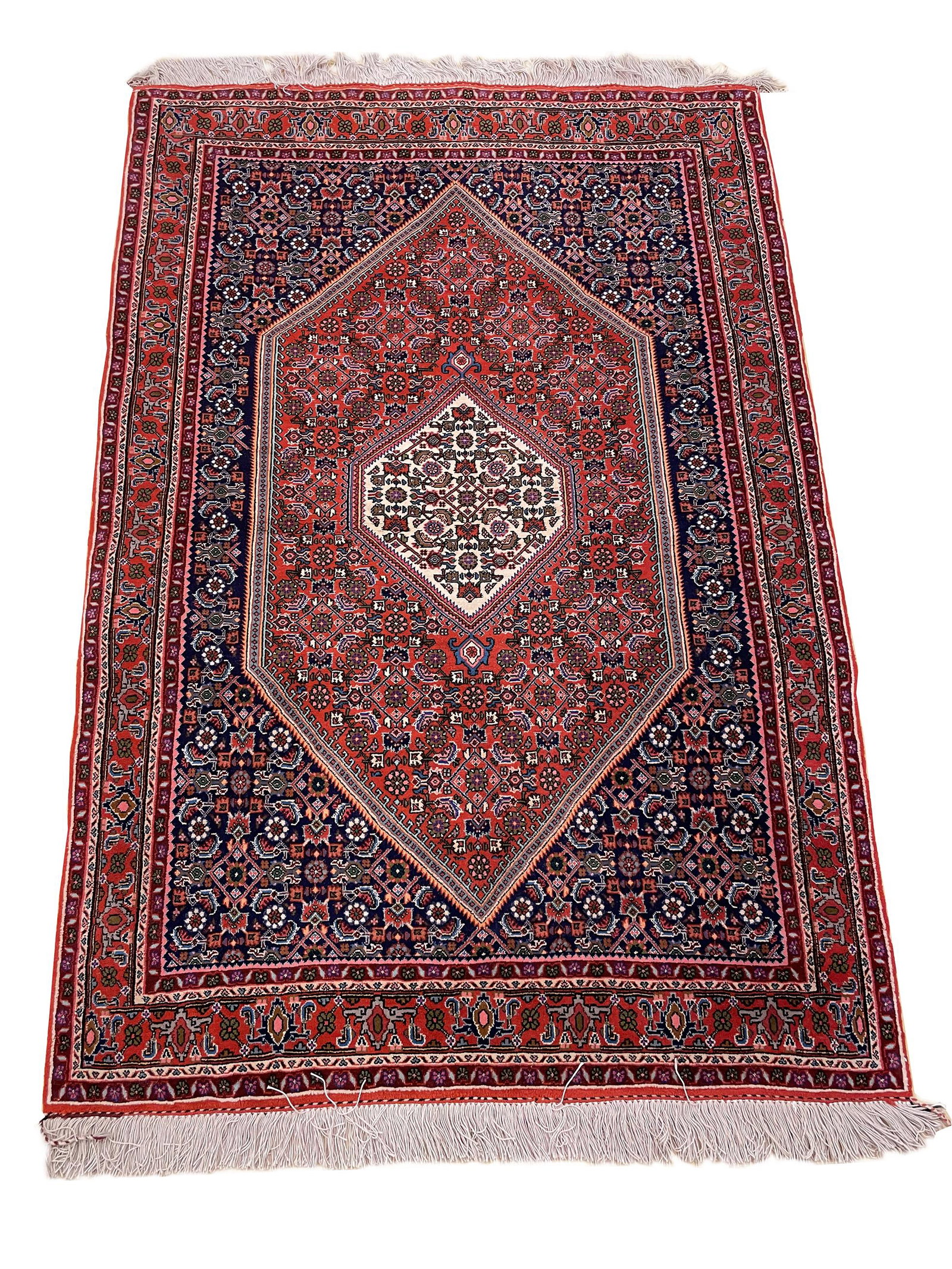 Persian Bijar C126 rug wool pile vintage hand knotted in Iran: Magnificent Wool Persian Hand knotted Bijar C126 hand Knotted in Iran rug. Very fine weave approximately 300 knots per square inch Size 5'9"X3'9" Period approximately 1960's, beautiful and unusual col