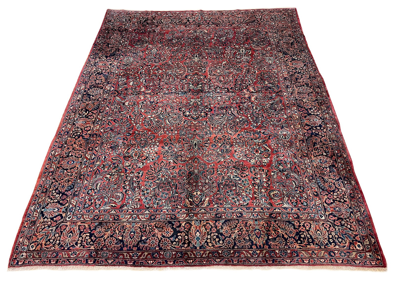 Saruq antique M514 Palce quality and Palace rug hand Knotted in Iran: Saruq M514 Palce antique quality and Palace rug hand Knotted Size 9'3"x11'8" very good condition unusual size with beatifuul rich colors . Rare size and great condition to find . Retail value $25000-$