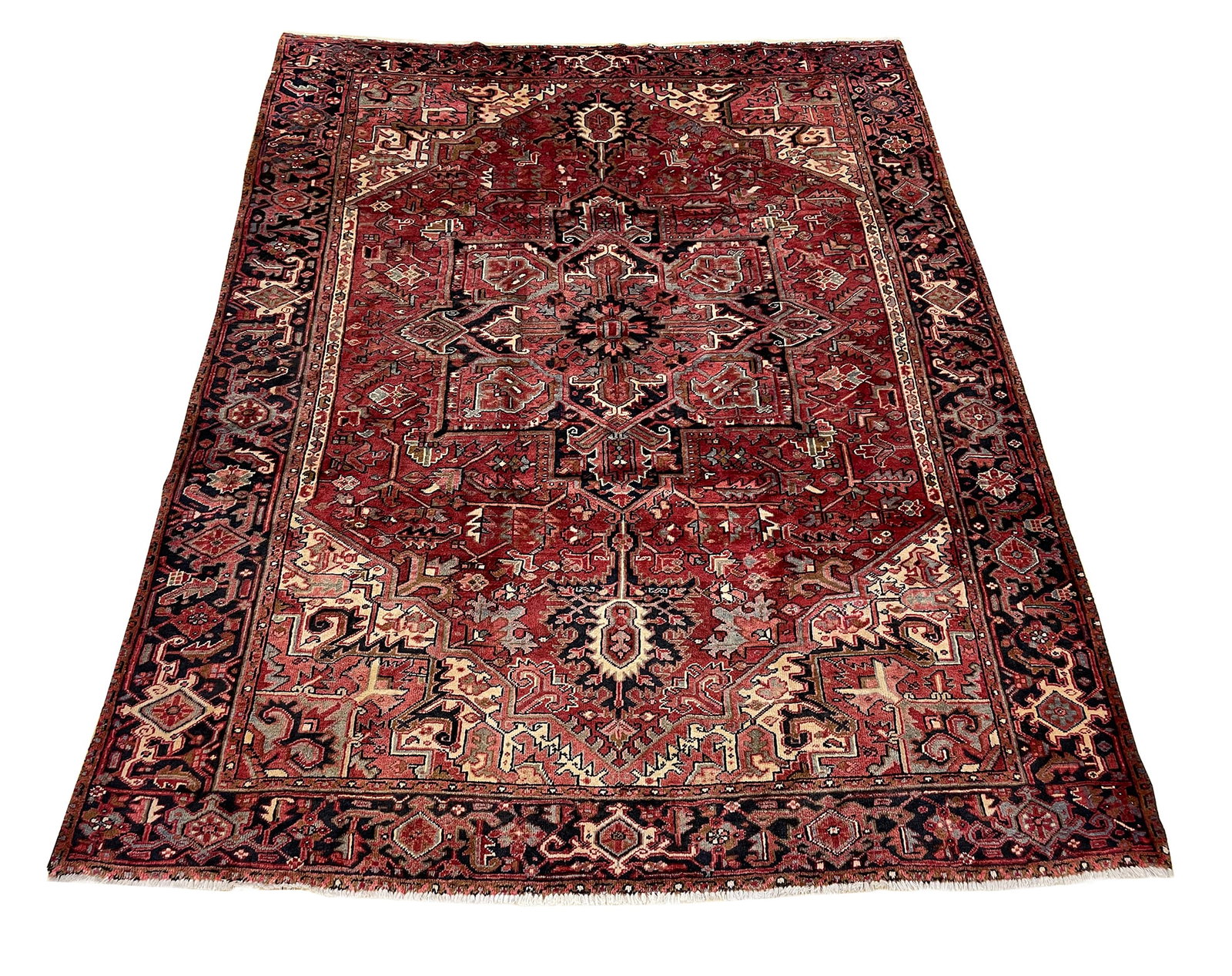 Persian palace quality very fine weave antique Heriz M381 rug wool pile hand knotted in Iran: Antique Persian palace quality very fine weave .Heriz M381 rug wool pile hand knotted in Iran 1920's Size 9'x11'7" very good condition unusual size with beautiful rich colors . Rare size and great con