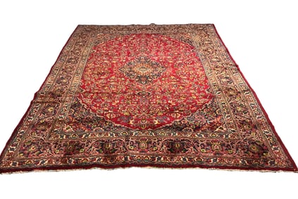 Persian Mashad 1315 rug wool pile vintage hand knotted in Iran
