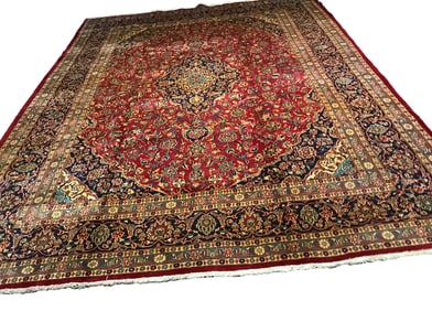 Persian Mashad 1431 rug wool pile vintage hand knotted in Iran