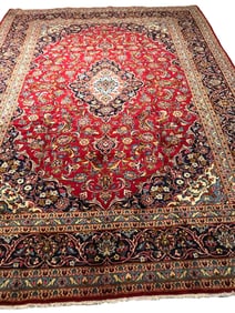 Persian Kashan 1417 rug wool pile vintage hand knotted in Iran