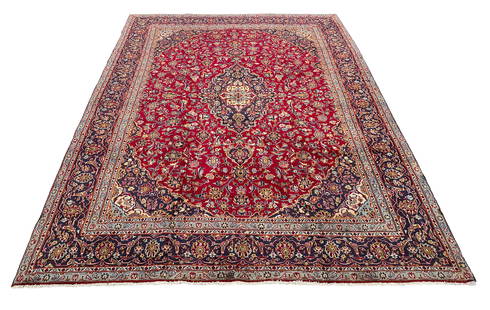 Persian Kashan 1307 rug wool pile vintage hand knotted in Iran: No Reserve Magnificent Wool Persian Hand knothed Kashan 1307 hand Knotted in Iran rug. Size 9'5"x12'7" Period aproximately 1960's, very good condition (see photo