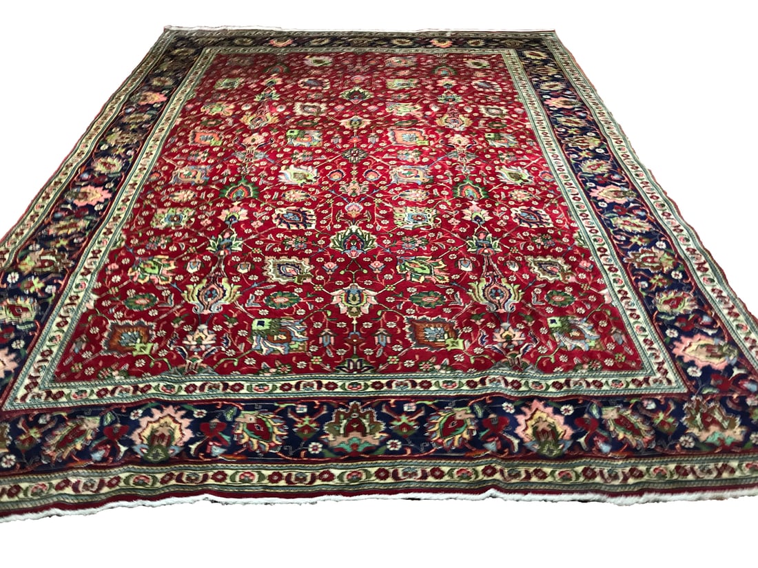 Persian Tabriz oh224 palace quality very fine weave rug wool pile vintage hand knotted in Iran: No Reserve Magnificent Wool Persian Hand knotted Tabriz oh224 unusual colors and design shows amazing vegetable dyes effect beautiful colors , due age very fine weave palace quality hand Knotted in Ir