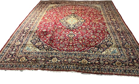 Persian Mashad 1303 rug wool pile vintage hand knotted in Iran